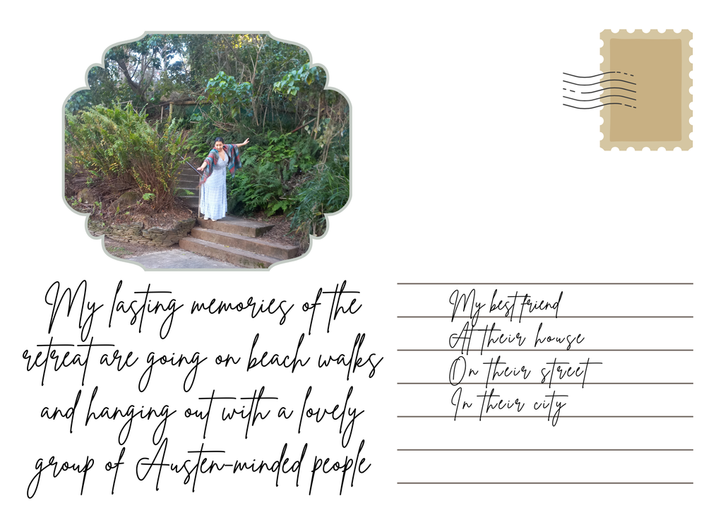 "My lasting memories of the retreat are going on beach walks and hanging out with a lovely group of Austen-minded people" attendee feedback